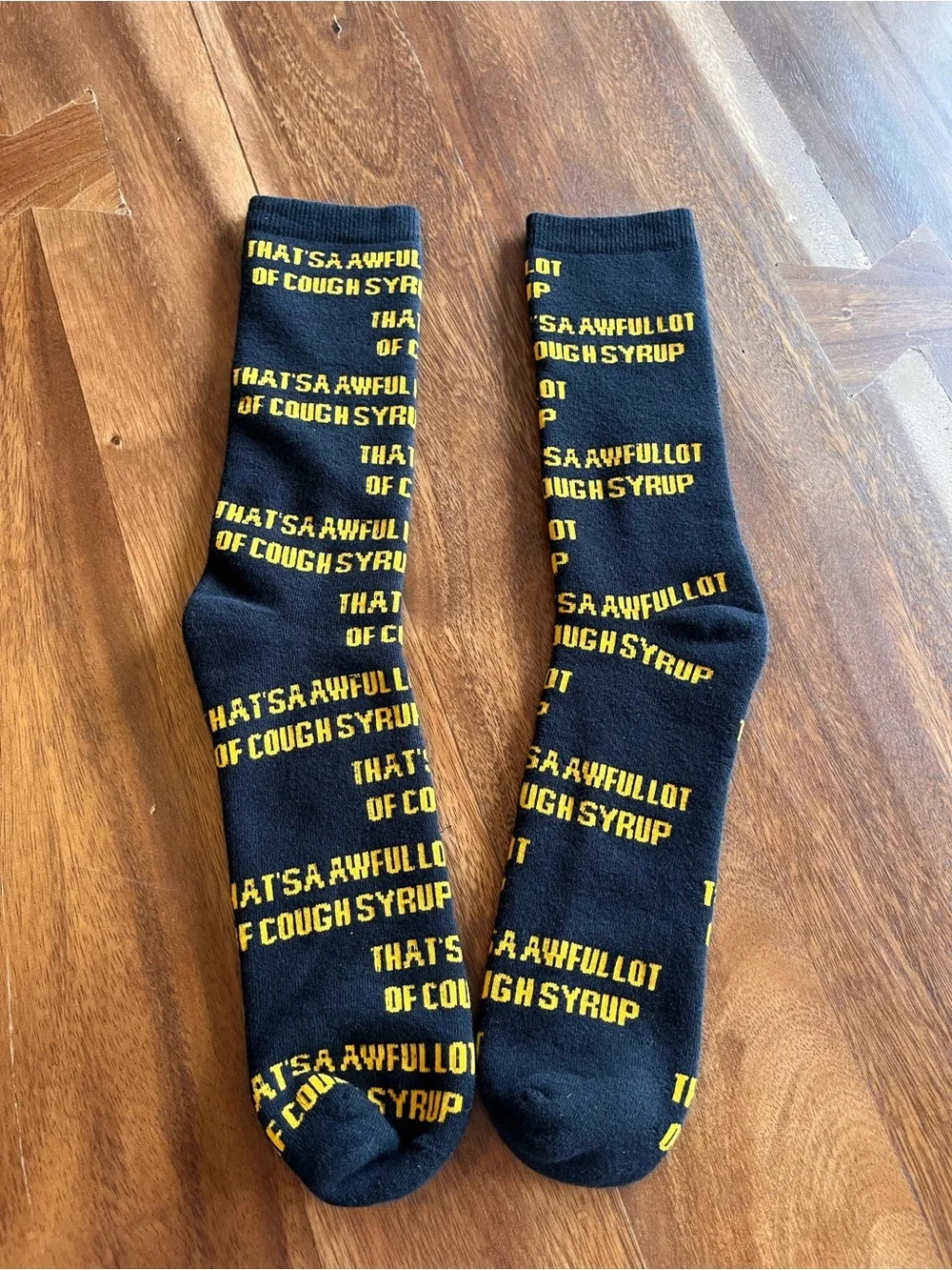 Black & Yellow awful lot of cough syrup Crew Socks - Men